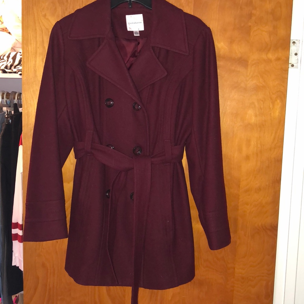 Wine wool pea coat